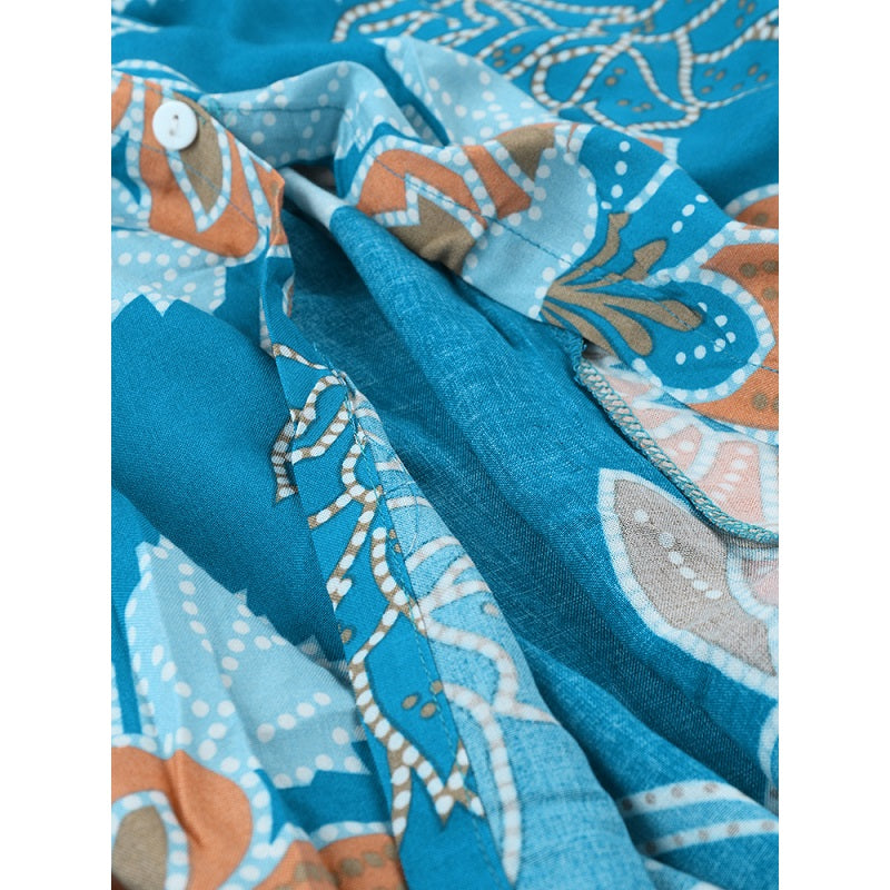 Bohemian Floral Print V-neck Waist Tie Beach Holiday Long Maxi Dress