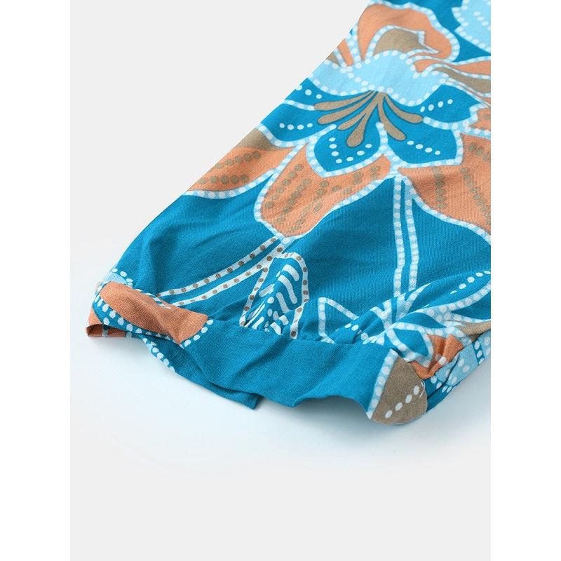 Bohemian Floral Print V-neck Waist Tie Beach Holiday Long Maxi Dress