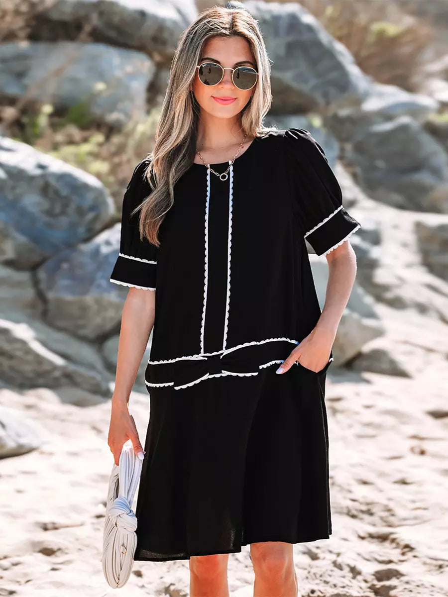 Bohemian Jewel Trim And Bow Decoration Oversized Shift Dress