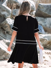 Bohemian Jewel Trim And Bow Decoration Oversized Shift Dress