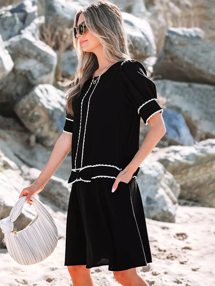 Bohemian Jewel Trim And Bow Decoration Oversized Shift Dress