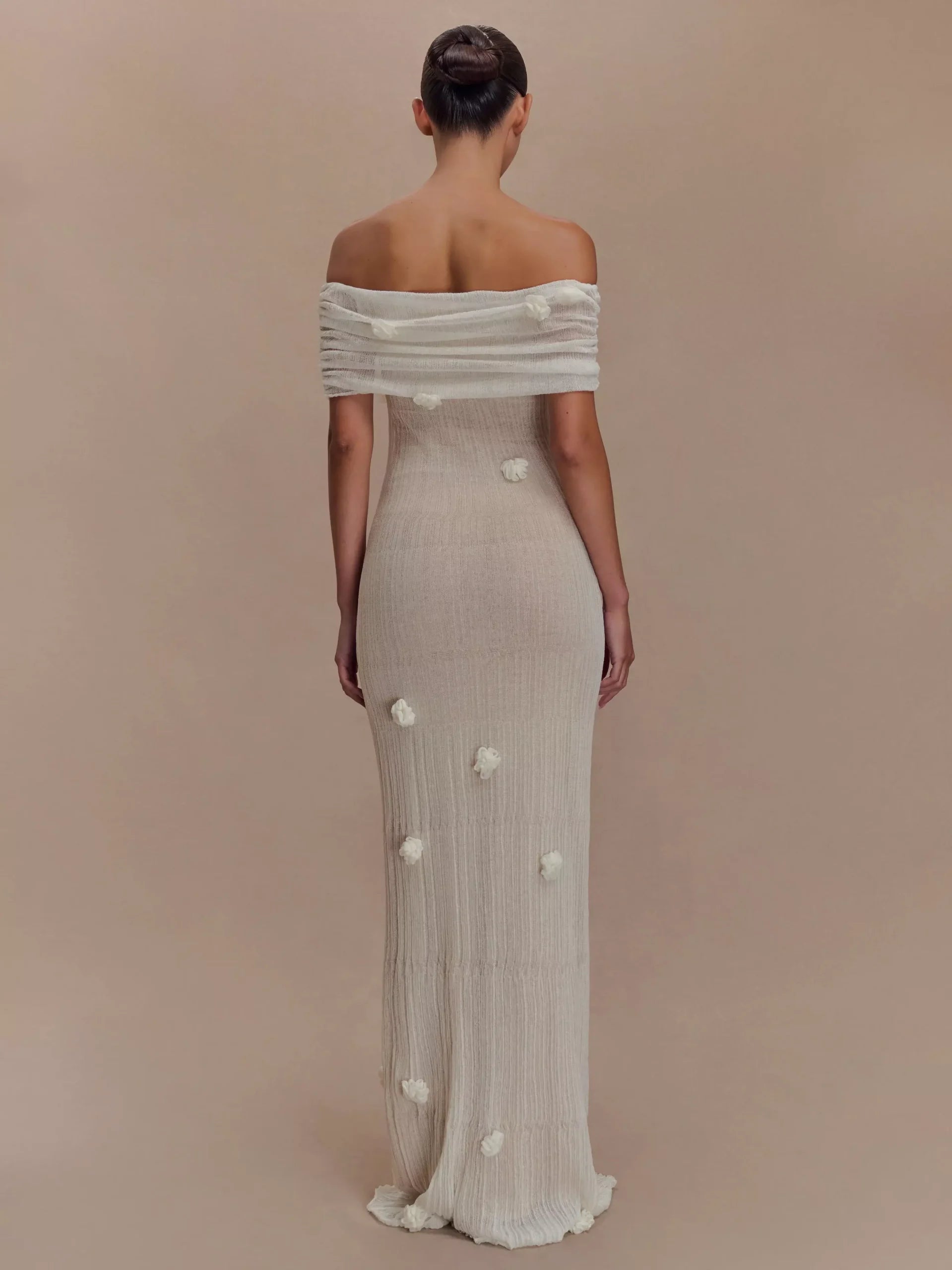 Bohemian Off Shoulder Floral Accents For Formal Events Maxi Gown