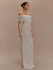 Bohemian Off Shoulder Floral Accents For Formal Events Maxi Gown