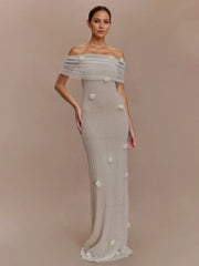 Bohemian Off Shoulder Floral Accents For Formal Events Maxi Gown