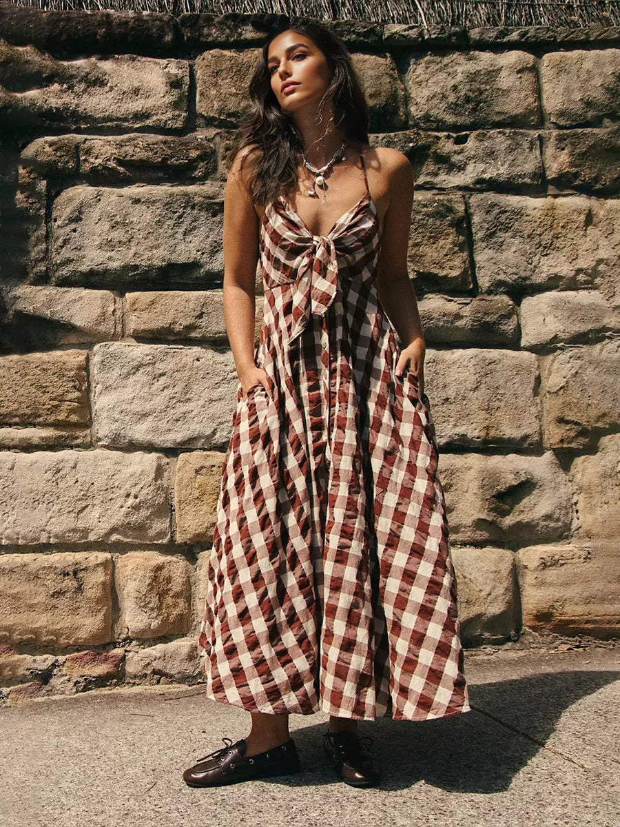 Bohemian Open Shoulder Beach Style Deep V-Neck Maxi Dress