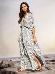 Casual Printed Beach Style With Side High Slit Beach Style Maxi Dress