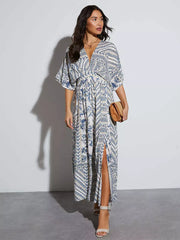 Casual Printed Beach Style With Side High Slit Beach Style Maxi Dress