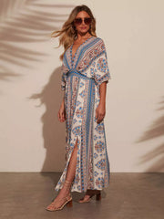 Bohemian Printed Beach Style With Side High Slit Beach Style Maxi Dress