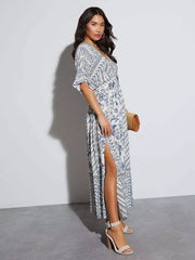 Casual Printed Beach Style With Side High Slit Beach Style Maxi Dress
