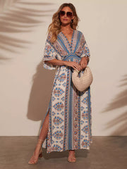 Bohemian Printed Beach Style With Side High Slit Beach Style Maxi Dress