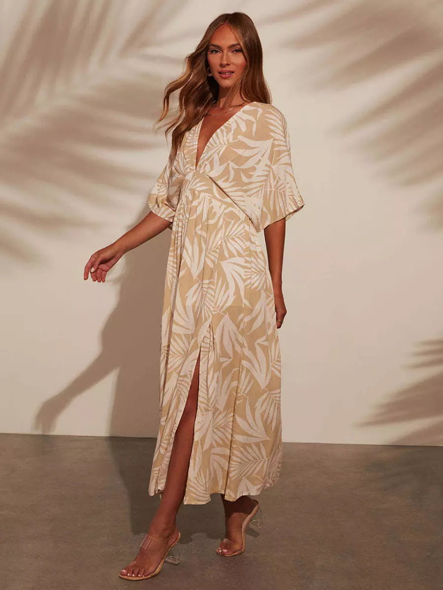 Casual Printed Beach Style With Side High Slit Beach Style Maxi Dress