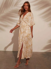 Casual Printed Beach Style With Side High Slit Beach Style Maxi Dress