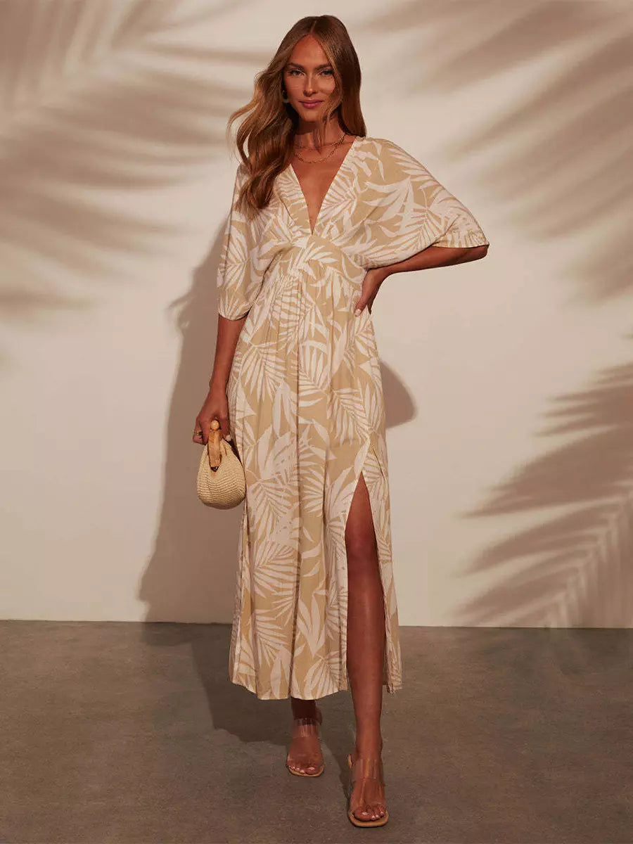 Casual Printed Beach Style With Side High Slit Beach Style Maxi Dress