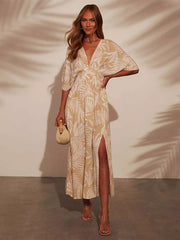 Casual Printed Beach Style With Side High Slit Beach Style Maxi Dress