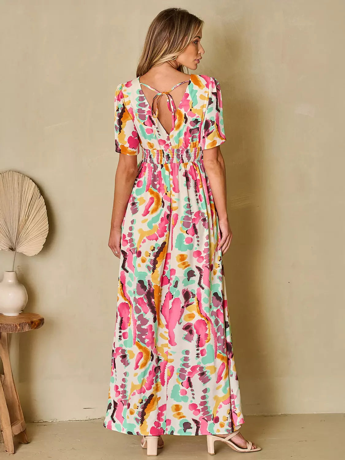 Bohemian Printed Long Maxi Dress With V-Neck And High-Slit