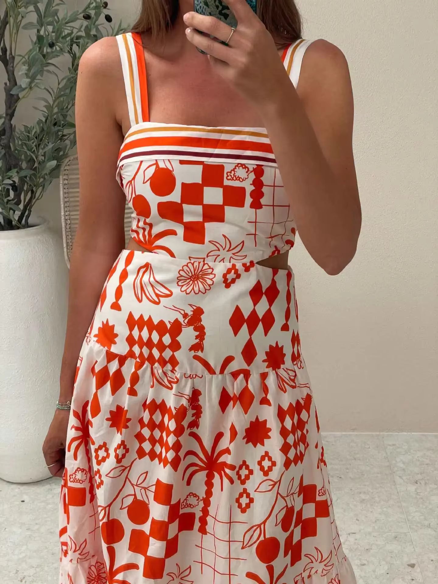 Bohemian Printed Style Spaghetti Strap Long Ankle-Length Maxi Dress