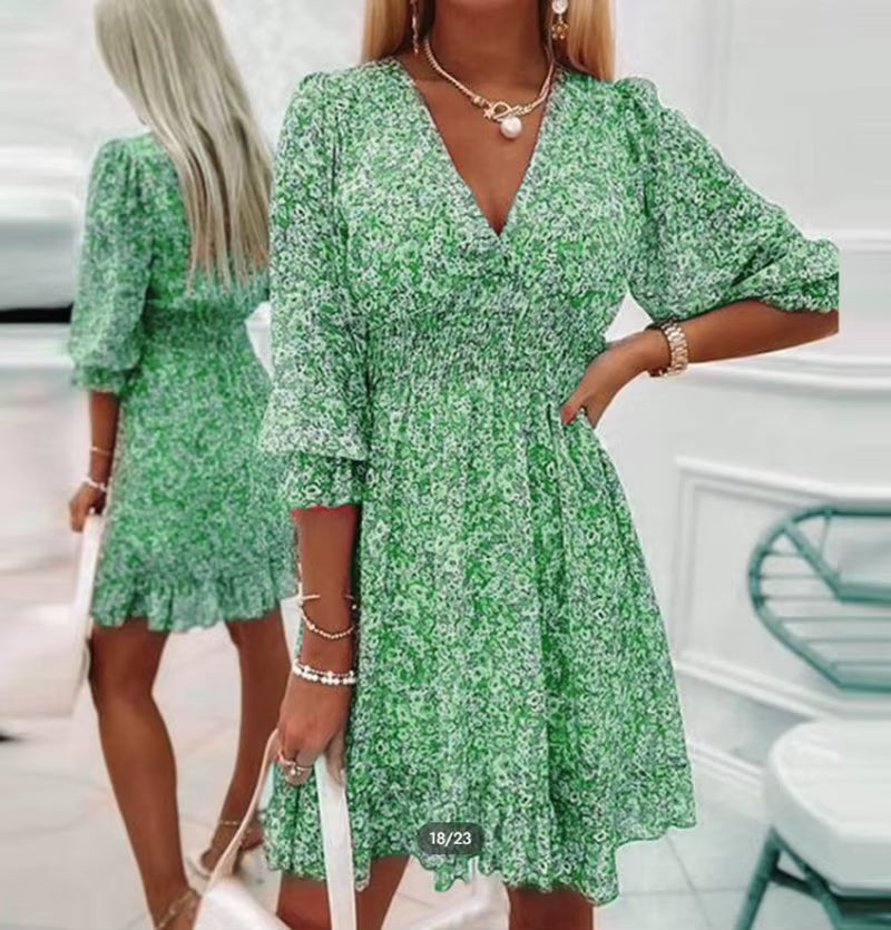 Bohemian Pullover Fragmented Short Sleeve Flower Printed Mini Dress