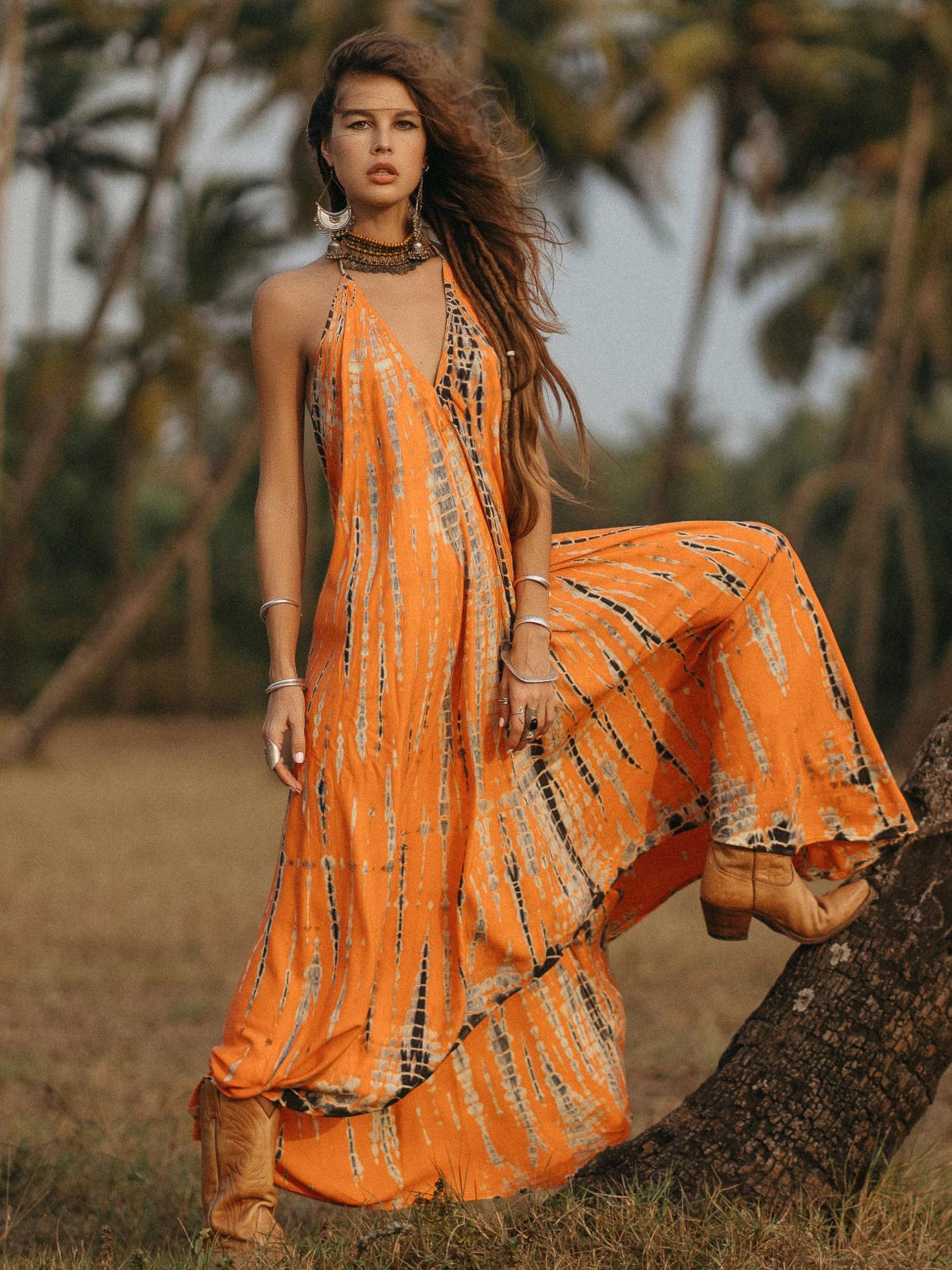 Bohemian Sleeveless Printed V-Neck Floor Length Maxi Dress Resort Wear