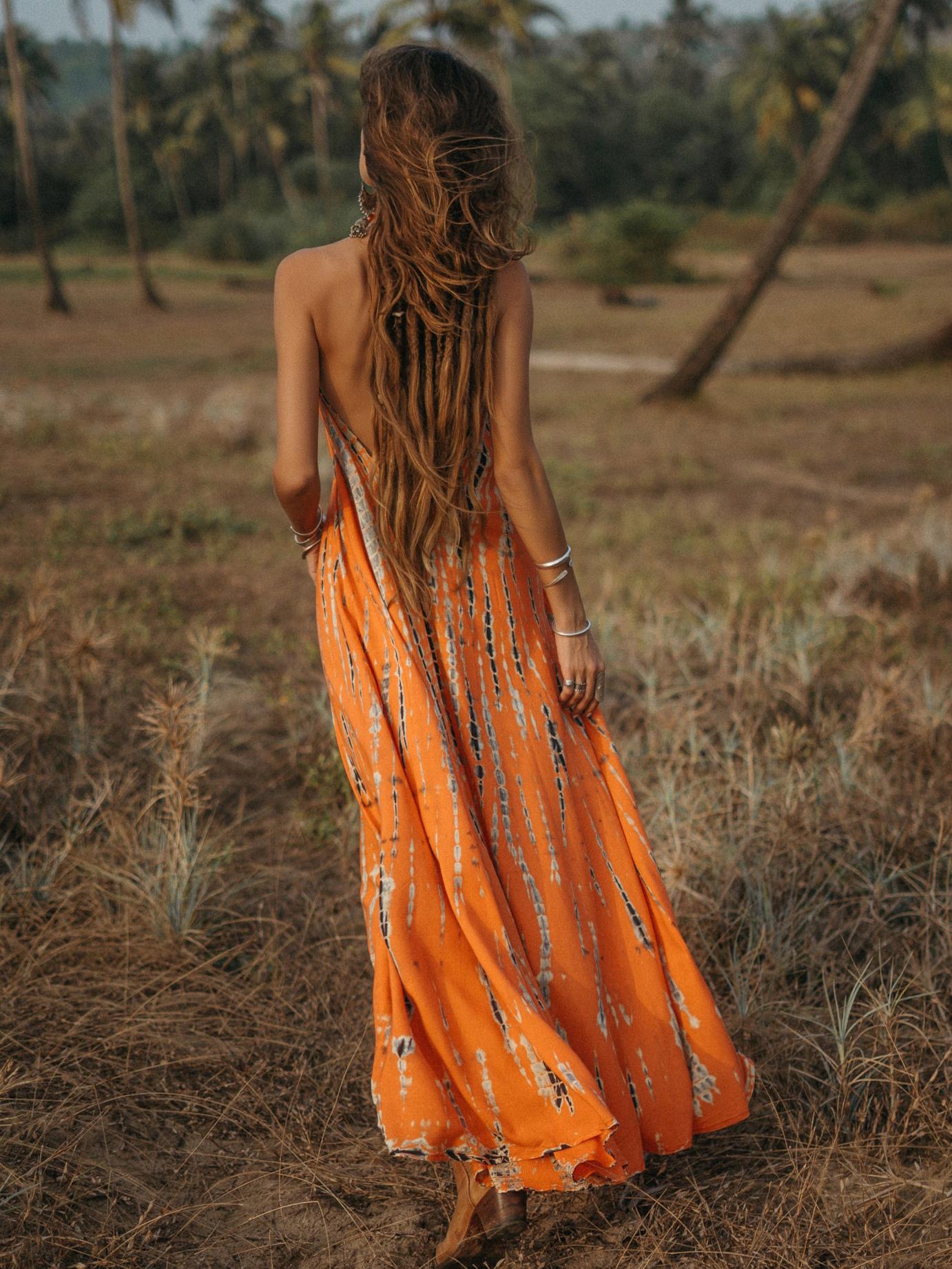 Bohemian Sleeveless Printed V-Neck Floor Length Maxi Dress Resort Wear