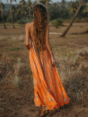 Bohemian Sleeveless Printed V-Neck Floor Length Maxi Dress Resort Wear