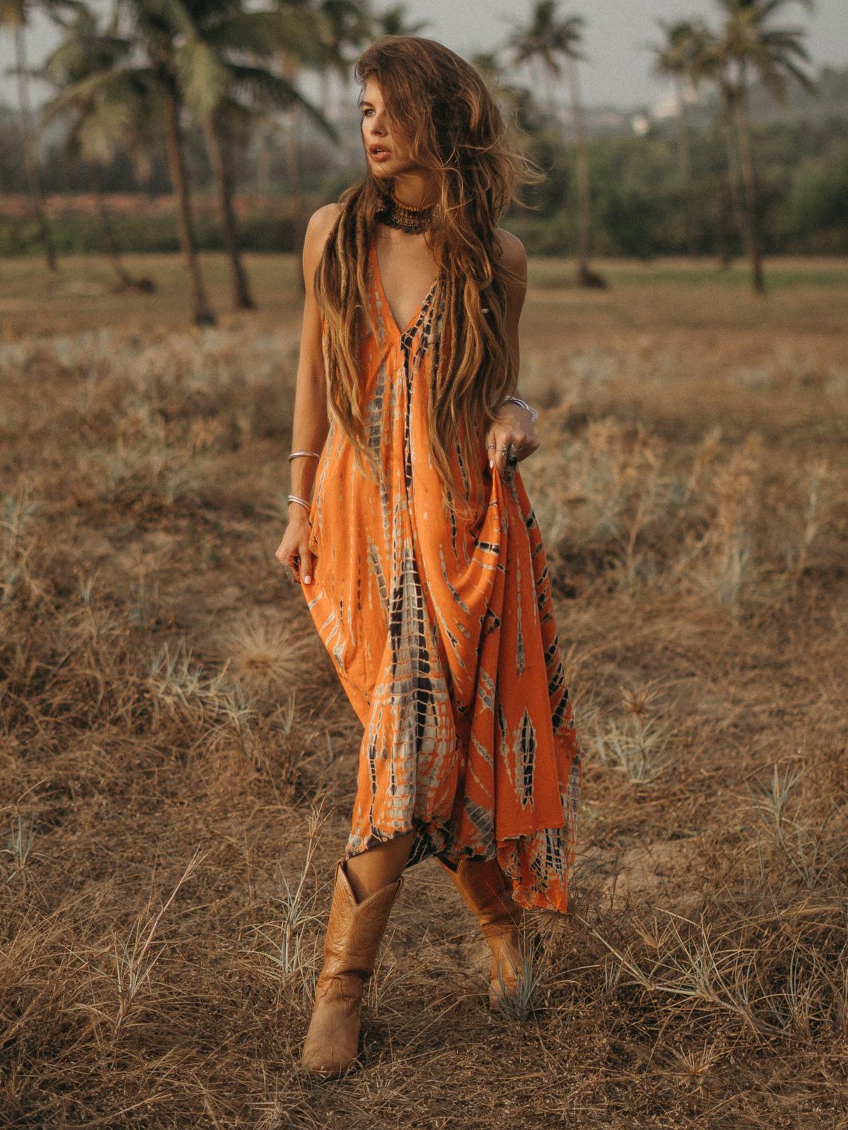 Bohemian Sleeveless Printed V-Neck Floor Length Maxi Dress Resort Wear