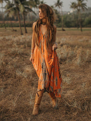 Bohemian Sleeveless Printed V-Neck Floor Length Maxi Dress Resort Wear