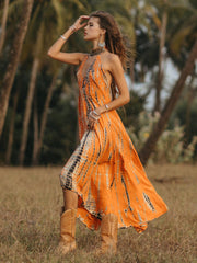 Bohemian Sleeveless Printed V-Neck Floor Length Maxi Dress Resort Wear