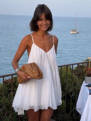 Bohemian Solid Color Slip V-Neck Backless Beach Shift Dress