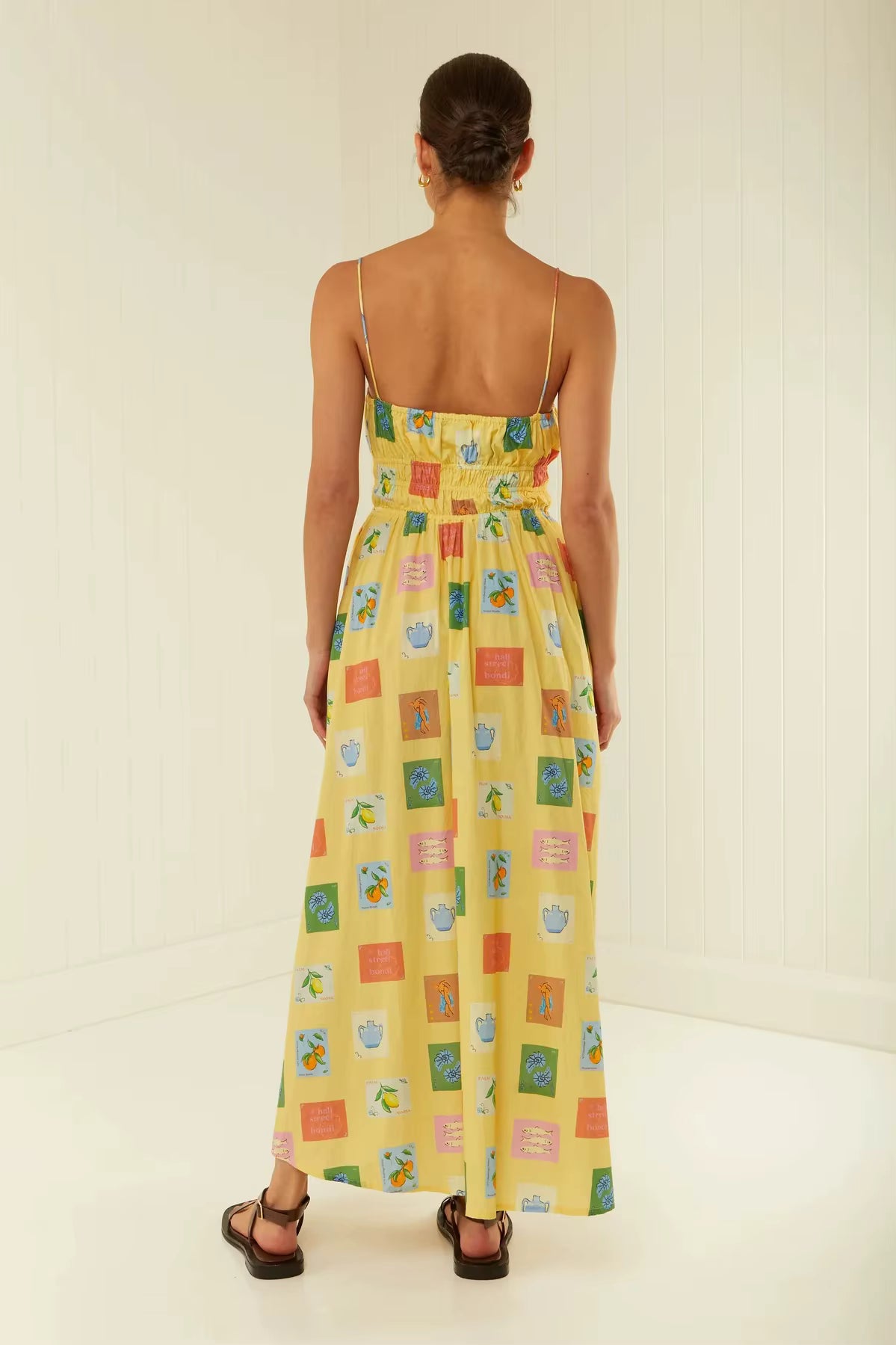 Bohemian Spaghetti Strap One Shoulder Printed Loose Waist Maxi Dress