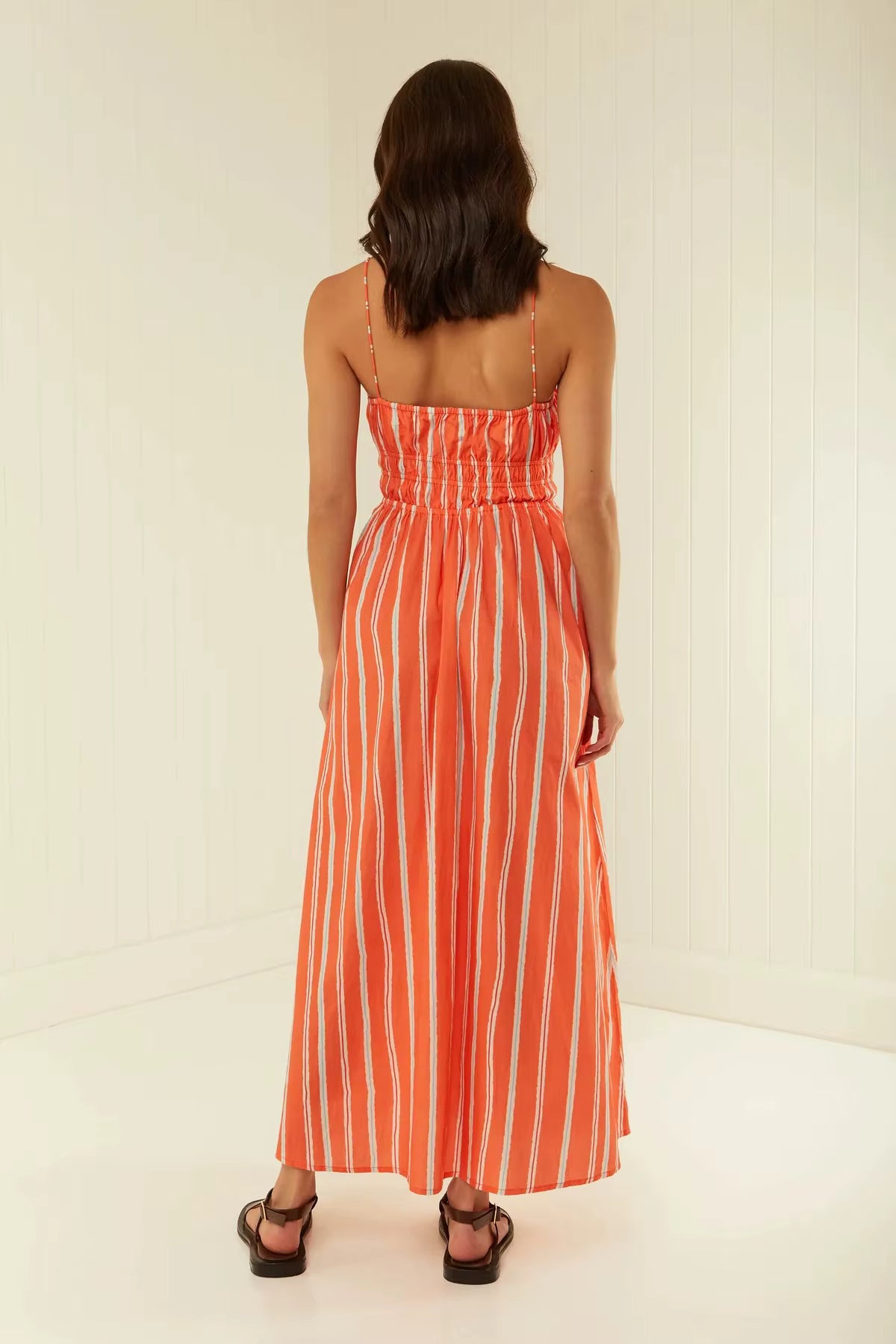 Bohemian Spaghetti Strap One Shoulder Printed Loose Waist Maxi Dress