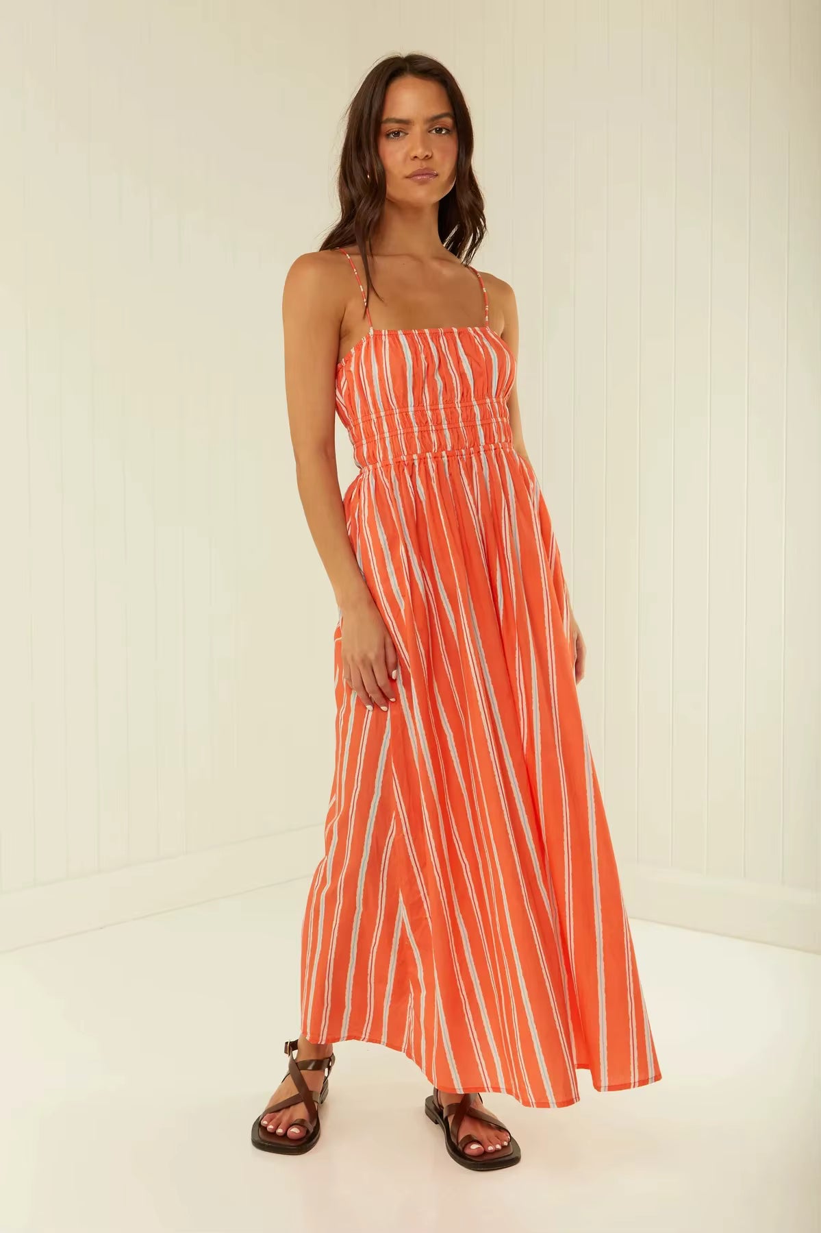 Bohemian Spaghetti Strap One Shoulder Printed Loose Waist Maxi Dress