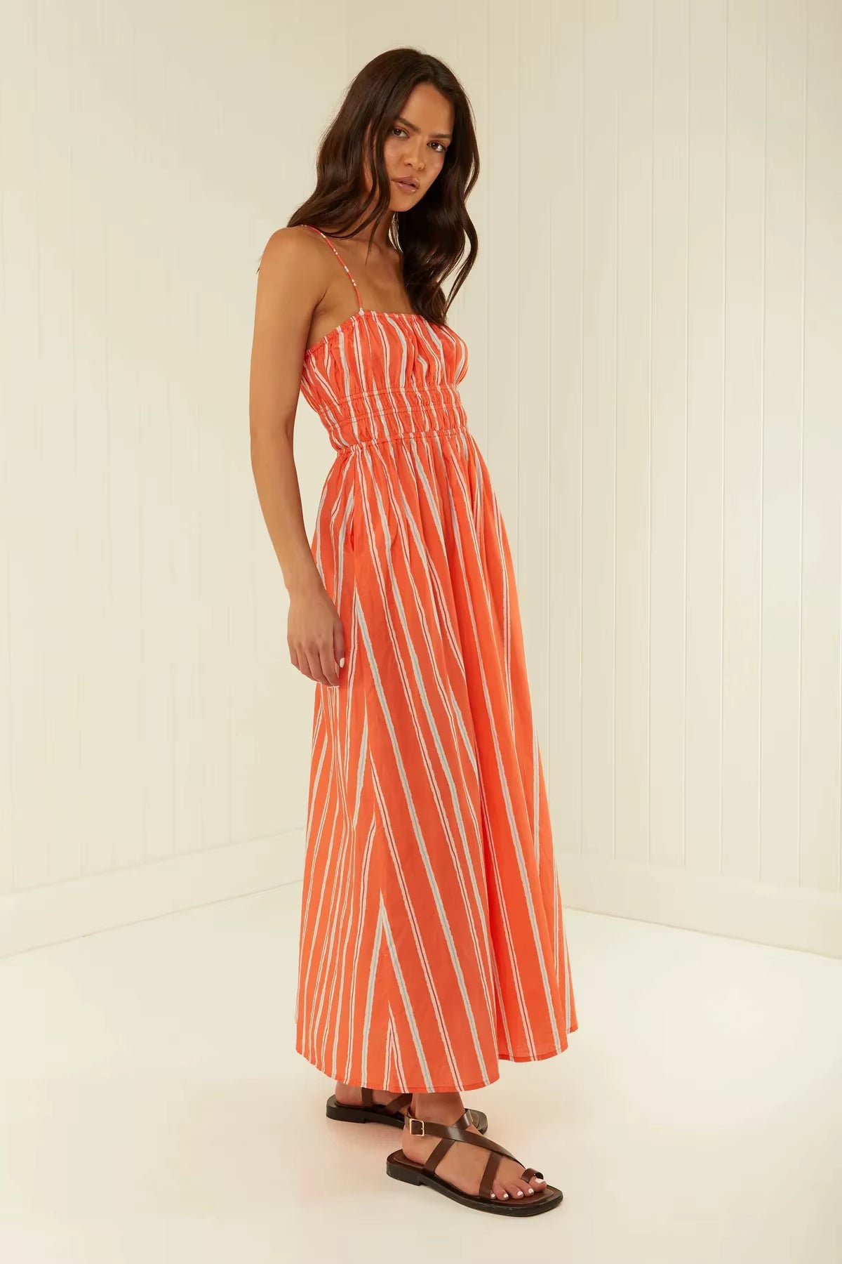 Bohemian Spaghetti Strap One Shoulder Printed Loose Waist Maxi Dress