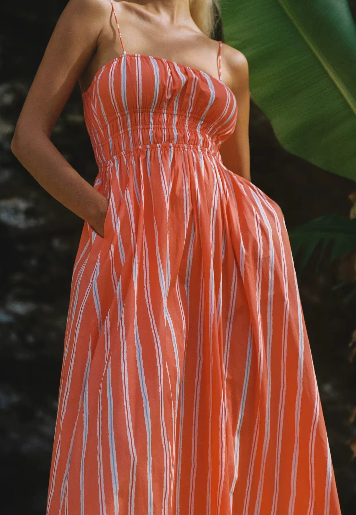 Bohemian Spaghetti Strap One Shoulder Printed Loose Waist Maxi Dress