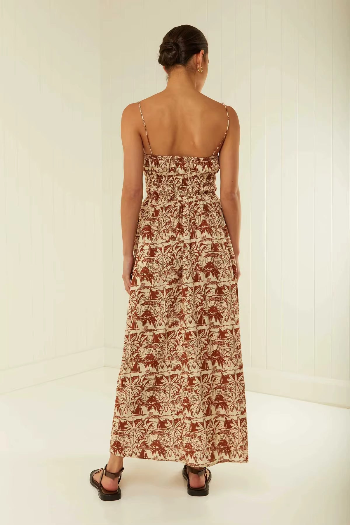 Casual Spaghetti Strap One Shoulder Printed Loose Waist Maxi Dress