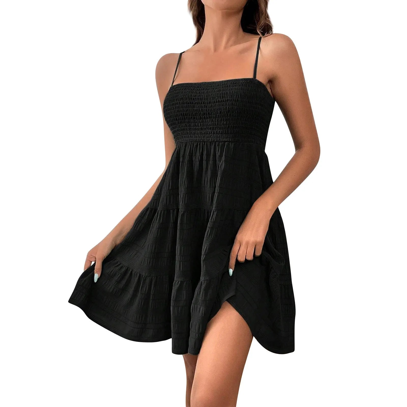Bohemian Spaghetti Strap Ruffles Beach Style Backless Big Swing Sundress