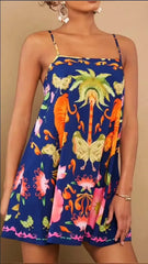 Bohemian Style Sleeveless Floral Print Strapless Short Length Mini Dress