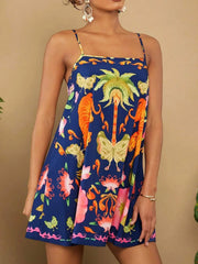 Bohemian Style Sleeveless Floral Print Strapless Short Length Mini Dress