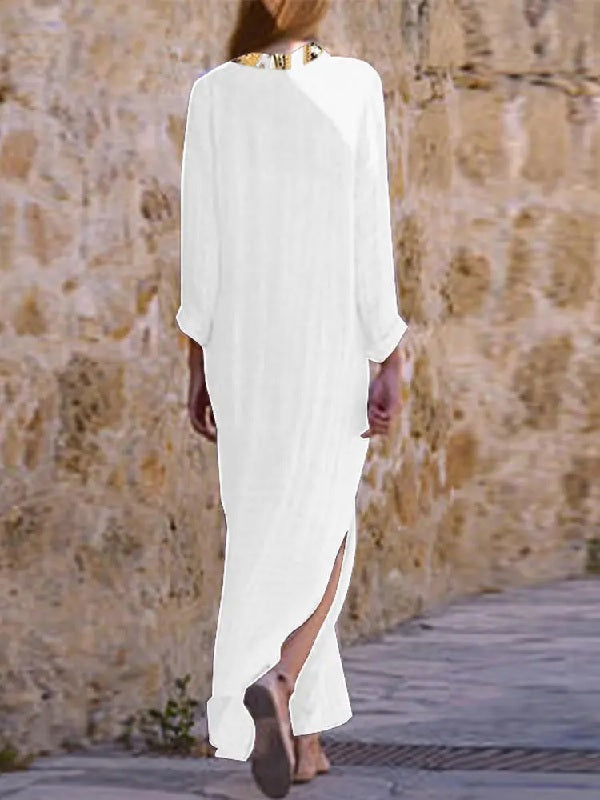 Bohemian V Neck Floral Print Beach Holiday Split Maxi Dress
