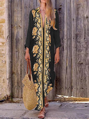 Bohemian V Neck Floral Print Beach Holiday Split Maxi Dress
