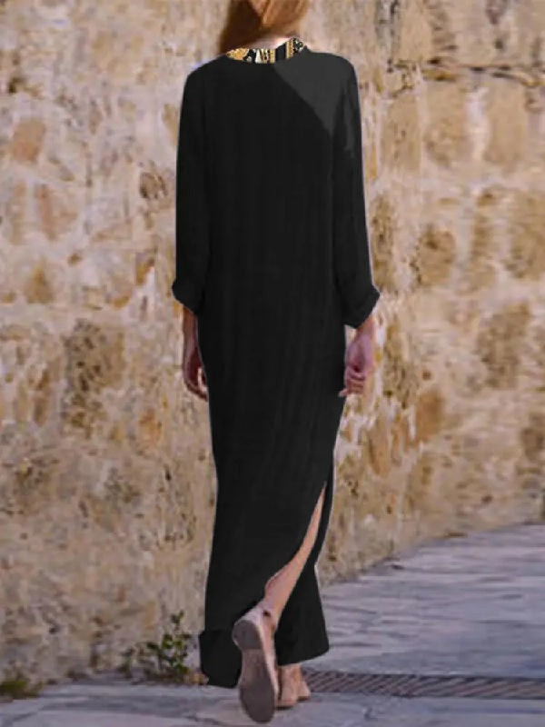 Bohemian V Neck Floral Print Beach Holiday Split Maxi Dress