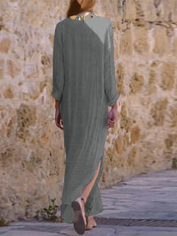 Bohemian V Neck Floral Print Beach Holiday Split Maxi Dress