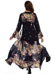 Bohemian floral print V-neck between Split Maxi dress