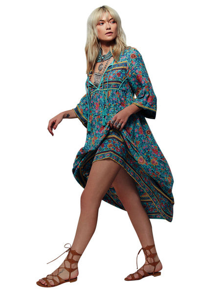Boho Dress Full Sleeve Loose Printed Shift Long Dress