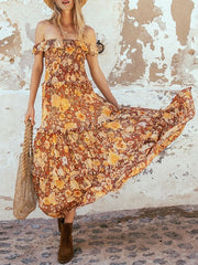 Boho Dress Off The Shoulder Sleeveless Frills Beach Dress