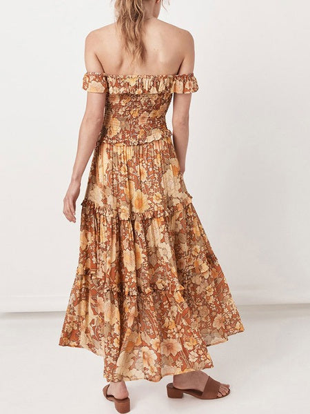 Boho Dress Off The Shoulder Sleeveless Frills Beach Dress