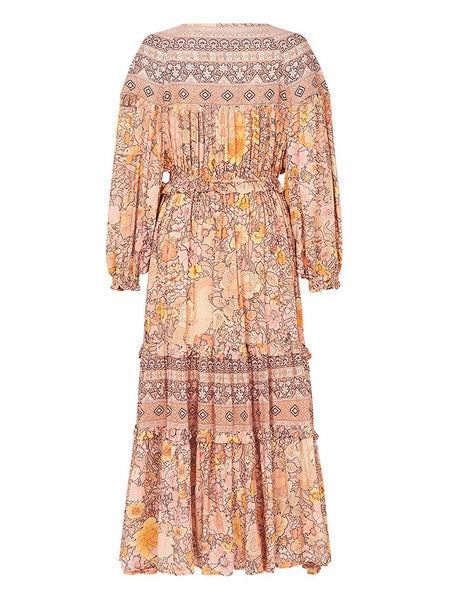 Boho Dress V Neck Long Sleeves Floral Print Beach Dress