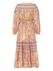 Boho Dress V Neck Long Sleeves Floral Print Beach Dress