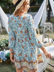 Boho Dress V-Neck Long Sleeves Printed Beach Dress