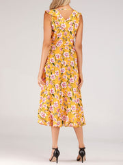 Boho Dress V Neck Sleeveless Printed Irregular Dress