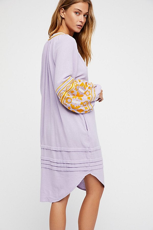 Boho Ethnic Puff Long Sleeve Embroidered Shift Dress